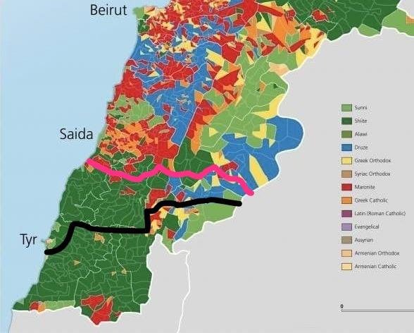 מפת העדות בלבנון. (על פי מפה שהופצה ברשת. שימוש על פי סעיף 27-א)